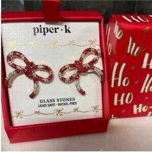 Piper K‎ Rhinestone Christmas Jeweled Bow Earrings